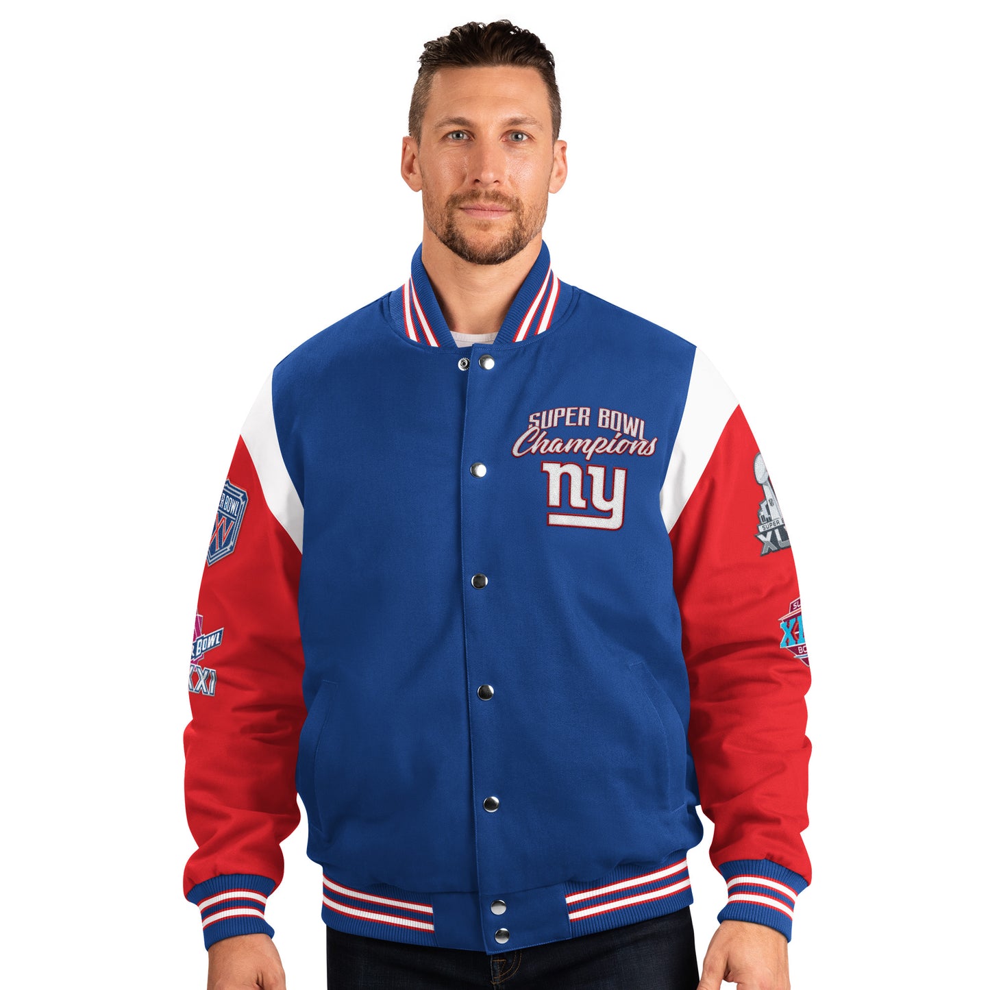 New York Giants G-III Franchise 4 Time Super Bowl Varsity Jacket - Blue