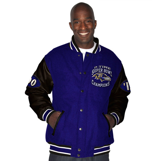 Baltimore Ravens Purple 2-time Super Bowl Champions Wool Leather Jacket -GIII