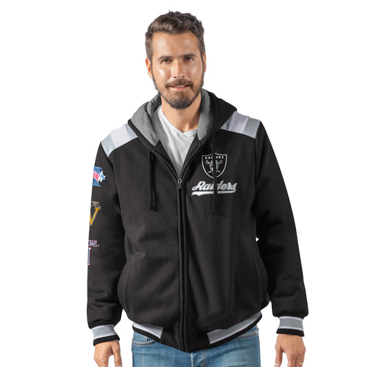 Las Vegas Raiders 3 Time Super Bowl Champions Hooded Bullpen Fleece Jacket - Black