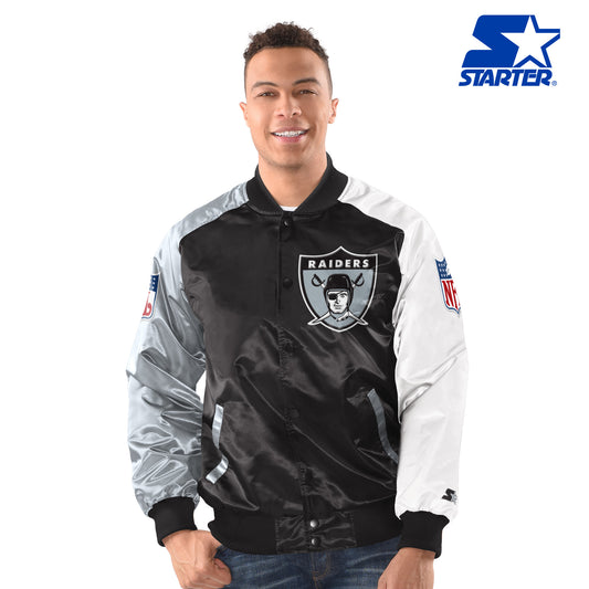 Las Vegas Raiders Starter Tricolor Remix Raglan Full-Snap Jacket