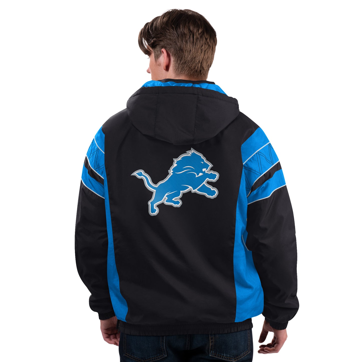 Detroit Lions Starter Charger 1/2 Zip Pullover Men's Hooded Jacket - Black