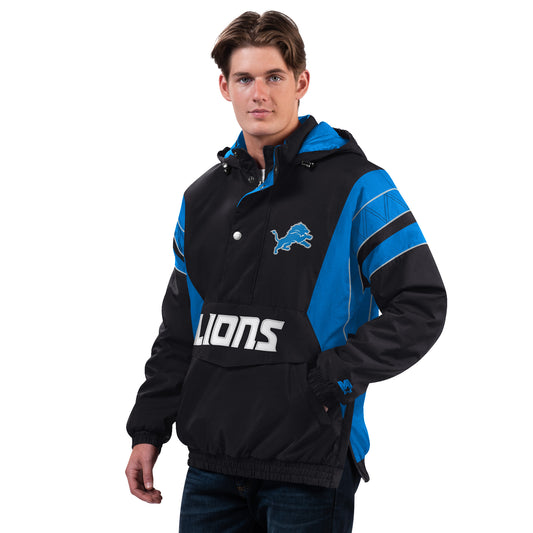 Detroit Lions Starter Charger 1/2 Zip Pullover Men's Hooded Jacket - Black
