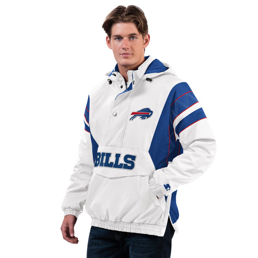 Buffalo Bills Starter Charger 1/2 Zip Pullover Men's Hooded Jacket - White