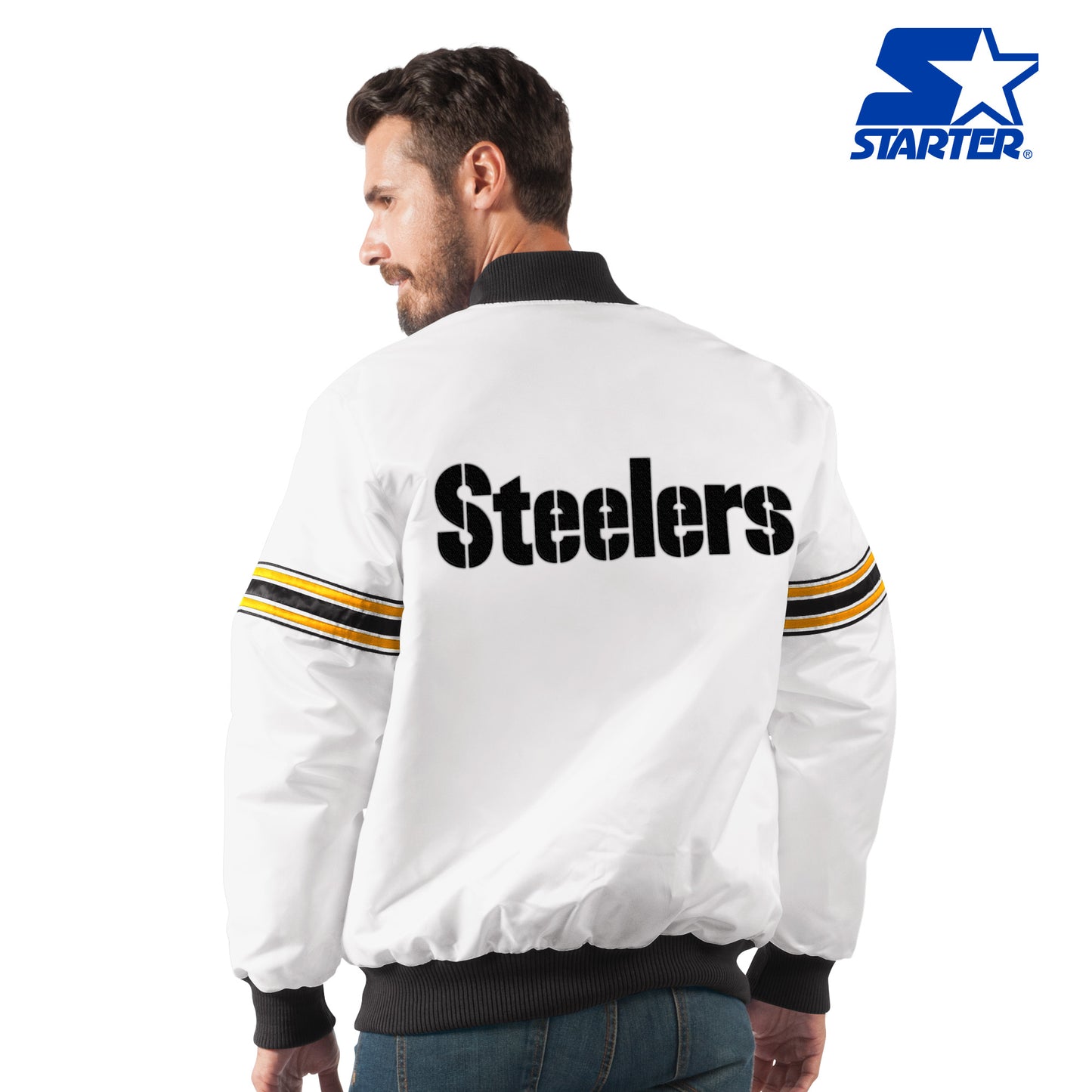 Pittsburgh Steelers Starter Rookie Varsity Full Snap Satin Jacket - White