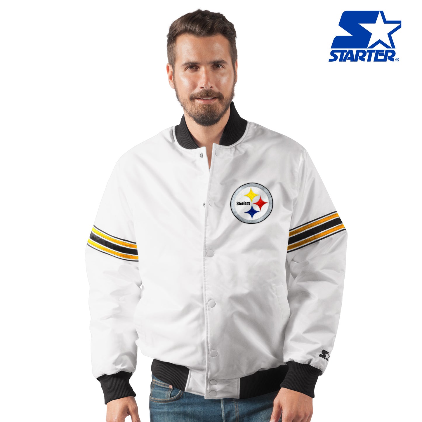 Pittsburgh Steelers Starter Rookie Varsity Full Snap Satin Jacket - White