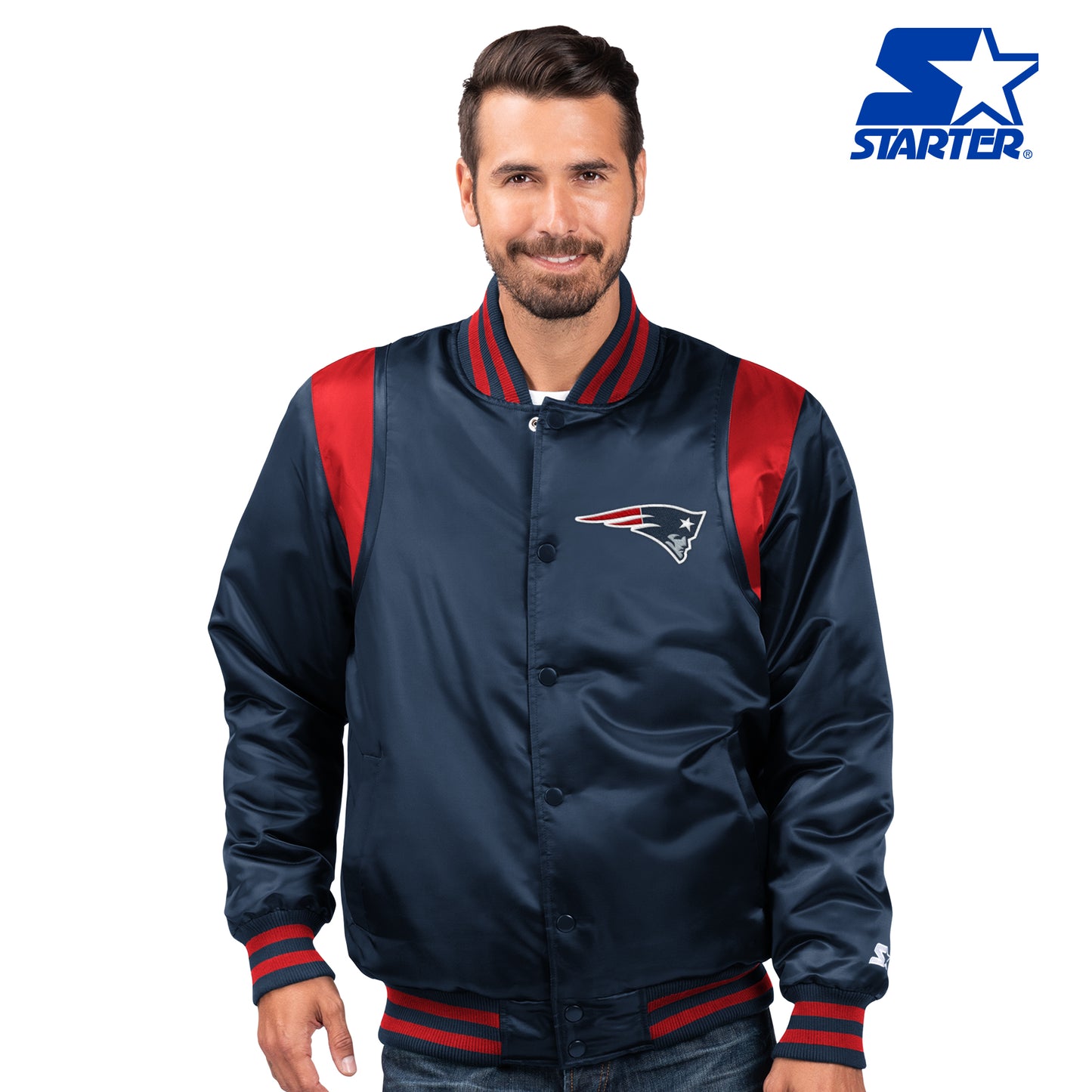 New England Patriots Starter The Prime Vintage Full Snap Satin Jacket - Blue