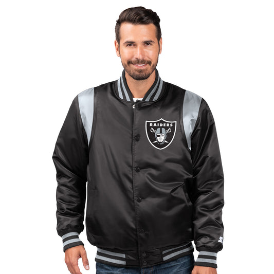 Las Vegas Raiders Starter The Prime Vintage Full Snap Satin Jacket - Black