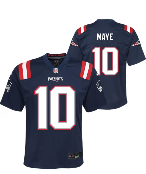New England Patriots # 10 Drake Maye Youth Game Jersey - Blue