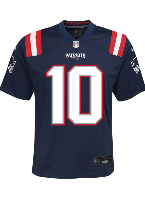 New England Patriots # 10 Drake Maye Youth Game Jersey - Blue