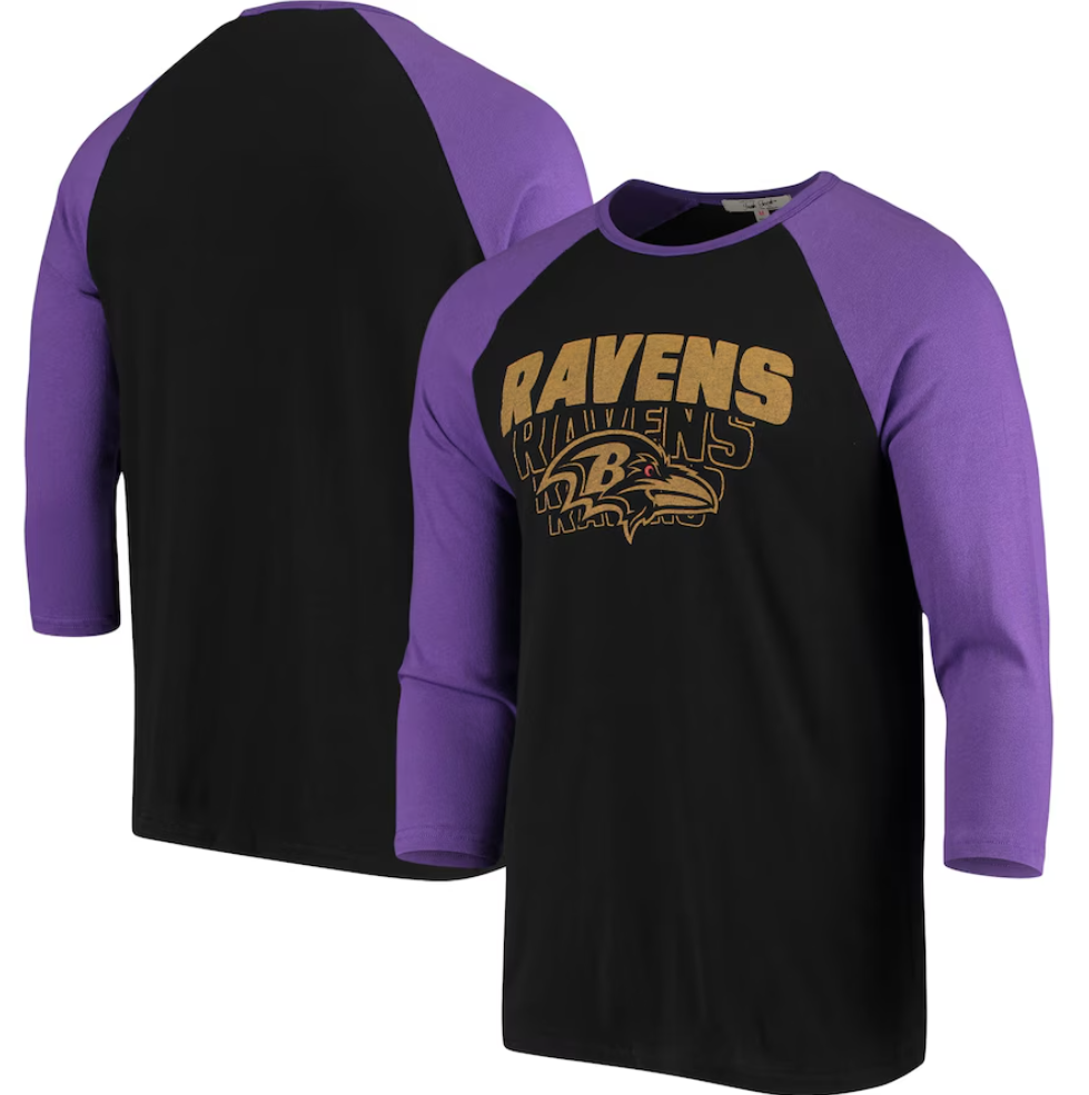 Baltimore Ravens Junk Food Men's Black Colorblock Raglan 3/4 Sleeve T-Shirt