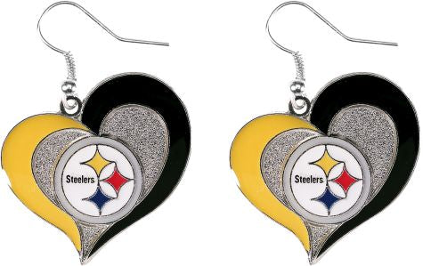Pittsburgh Steelers Swirl Heart J-Hook Earrings