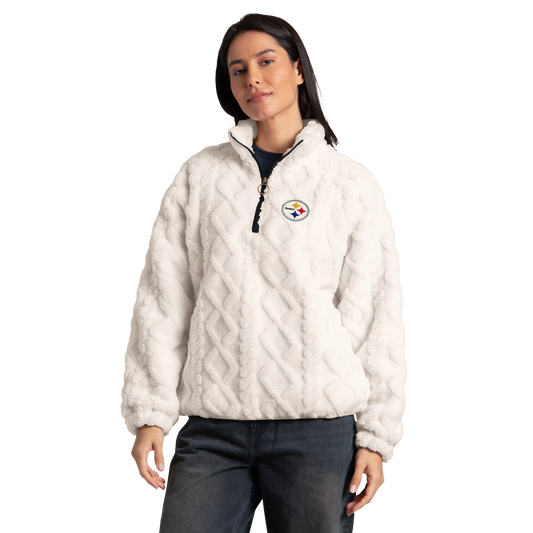 Pittsburgh Steelers G-III Women's Cheer Team 1/4 Zip Sherpa Jacket - Cream