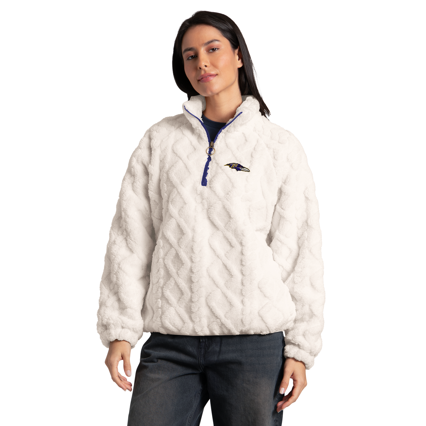 Baltimore Ravens G-III Women's Cheer Team 1/4 Zip Sherpa Jacket - Cream