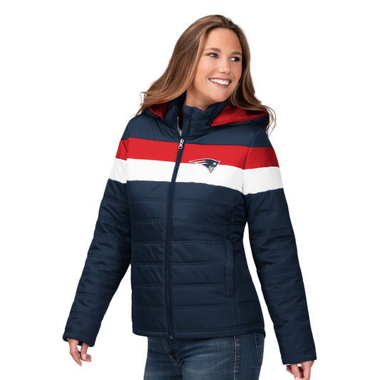 New England Patriots G-III Women's Wild Card Parka Jacket - Blue / Red