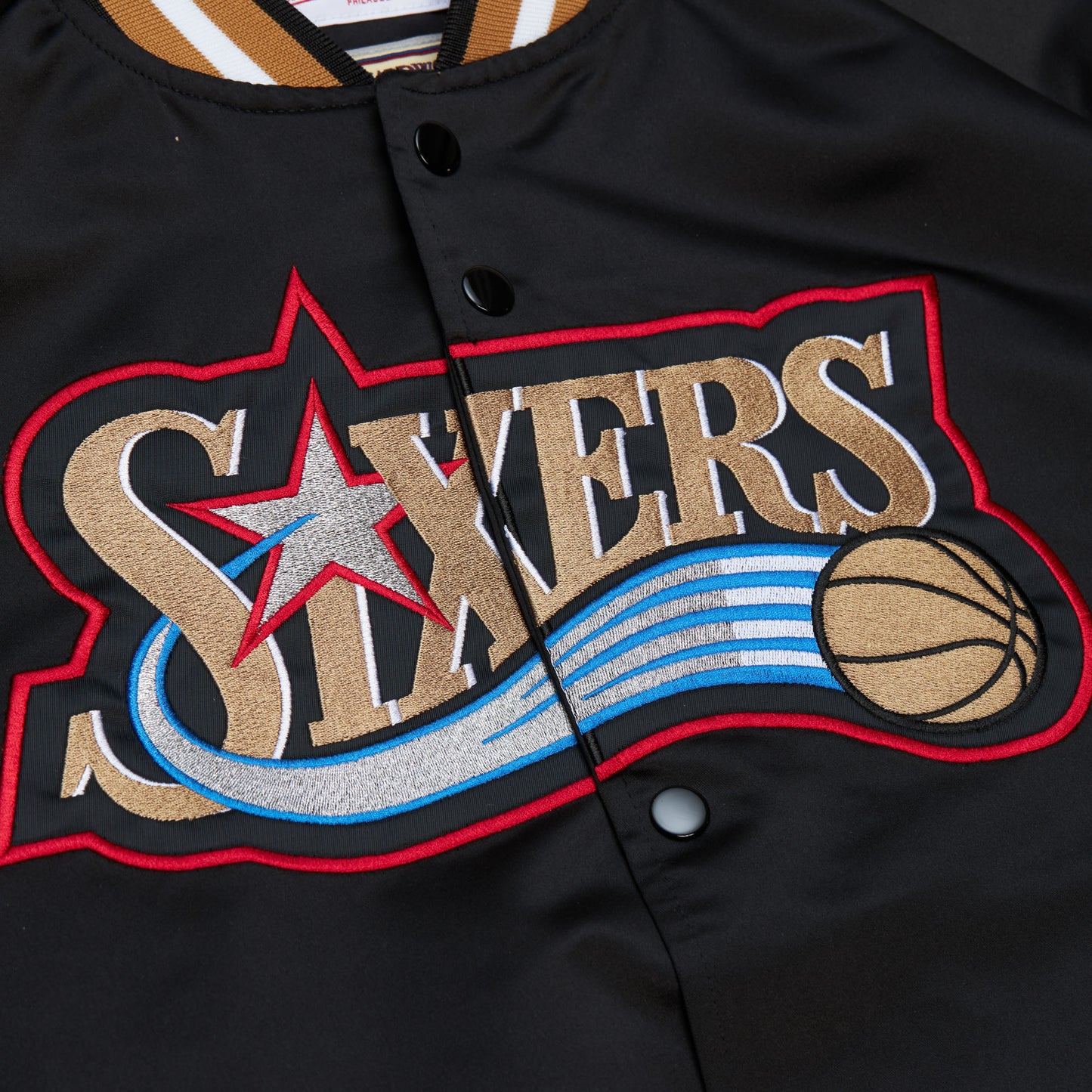 Philadelphia 76ers Mitchell & Ness Black Heritage Lightweight Satin Jacket