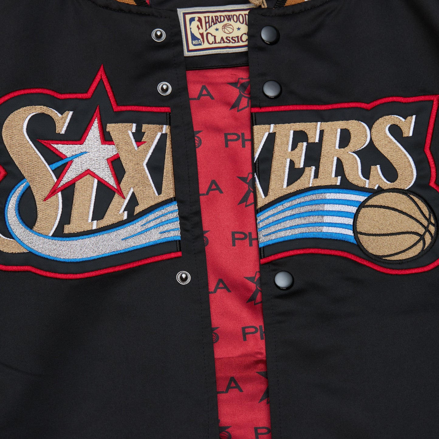 Philadelphia 76ers Mitchell & Ness Black Heritage Lightweight Satin Jacket