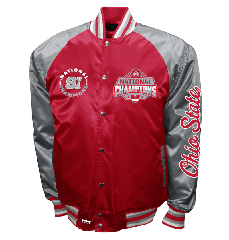 Ohio State Buckeyes Franchise Club College Football Playoff 2024 National Champions 9 TIME Champions Full-Snap Satin Jacket - Scarlet