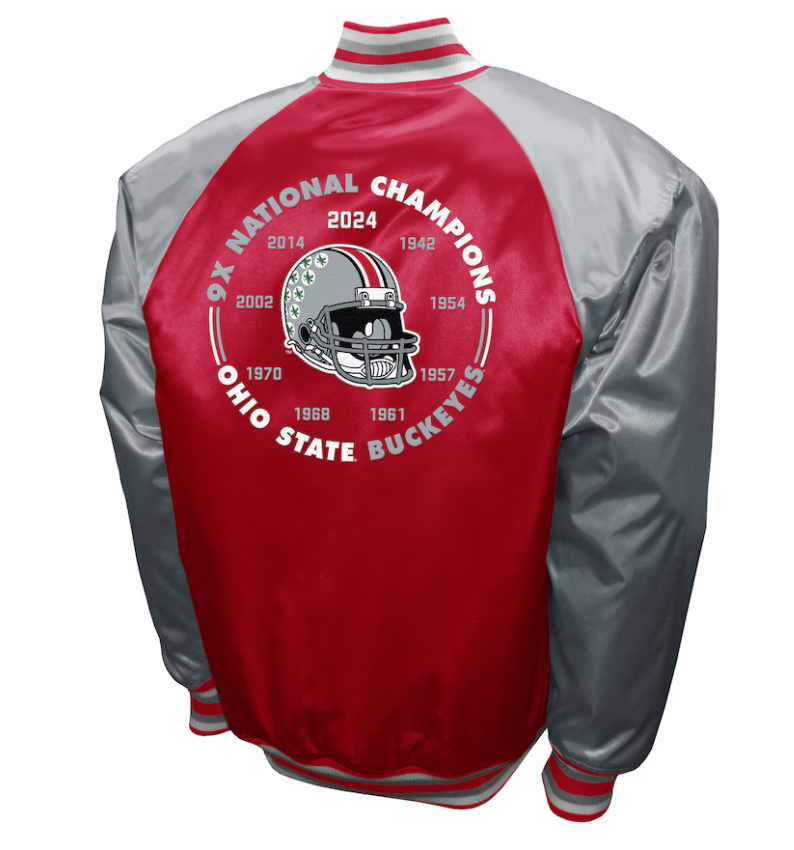 Ohio State Buckeyes Franchise Club College Football Playoff 2024 National Champions 9 TIME Champions Full-Snap Satin Jacket - Scarlet