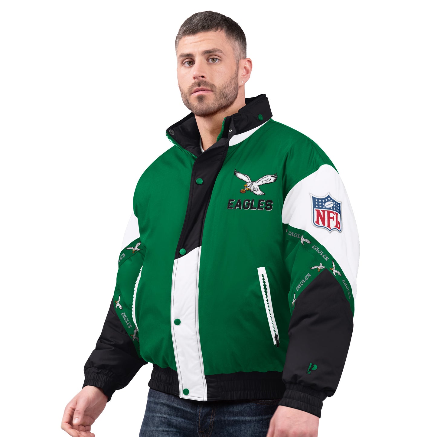 Philadelphia Eagles Pro Player Kelly Green Tape Jacket with Hood