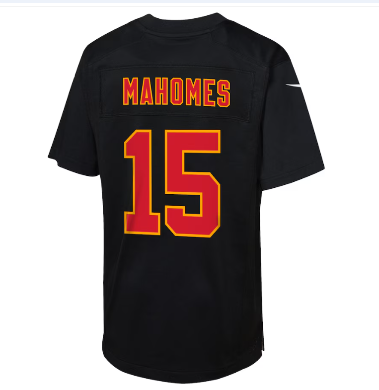 Kansas City Chiefs Patrick Mahomes Nike Youth Super Bowl LIX Patch Carbon Game Jersey - Black