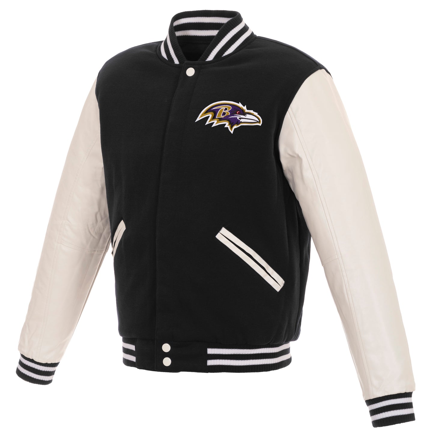 Baltimore Ravens JH Design Reversible Fleece Full-Snap Jacket with Faux Leather Sleeves - Black/White
