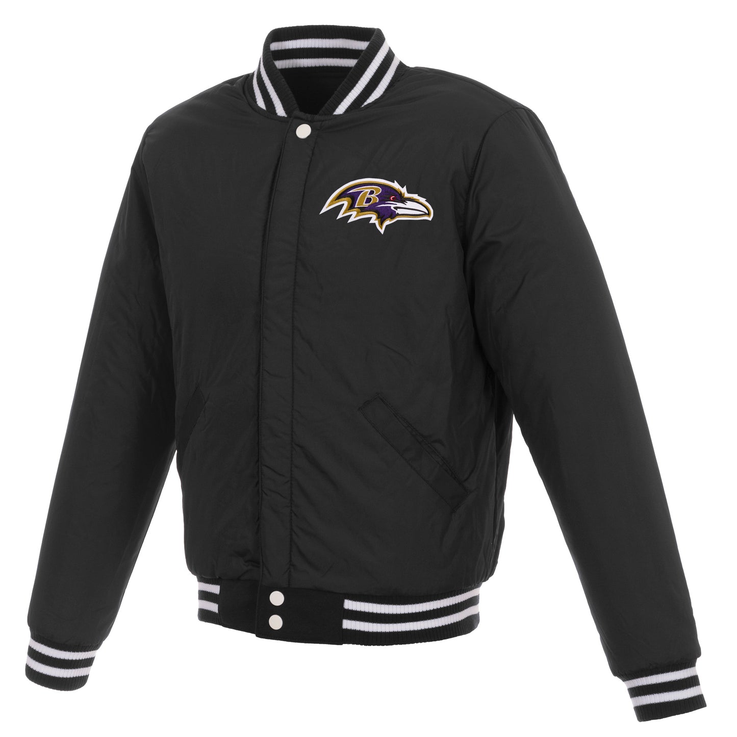 Baltimore Ravens JH Design Reversible Fleece Full-Snap Jacket with Faux Leather Sleeves - Black/White
