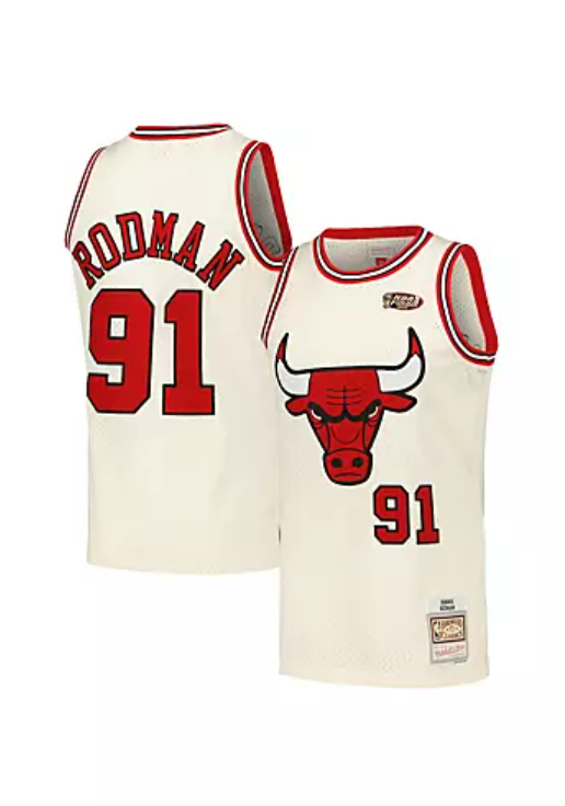 Chicago Bulls Mitchell & Ness #91 Dennis Rodman Cream Hardwood Classic Chainstitch Swingman Jersey