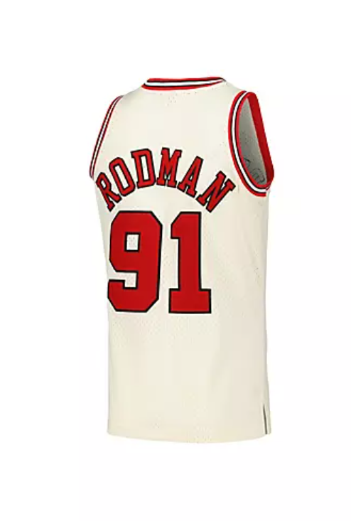 Chicago Bulls Mitchell & Ness #91 Dennis Rodman Cream Hardwood Classic Chainstitch Swingman Jersey