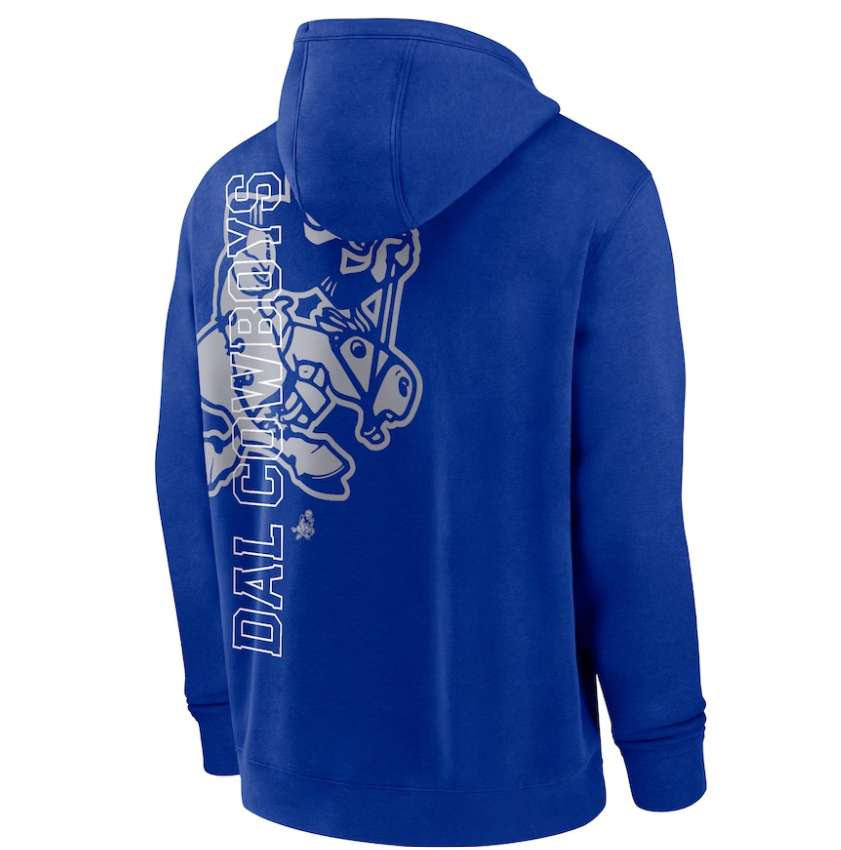 Dallas Cowboys Nike Throwback Rewind Layered Logo Statement Pullover Hoodie - Royal