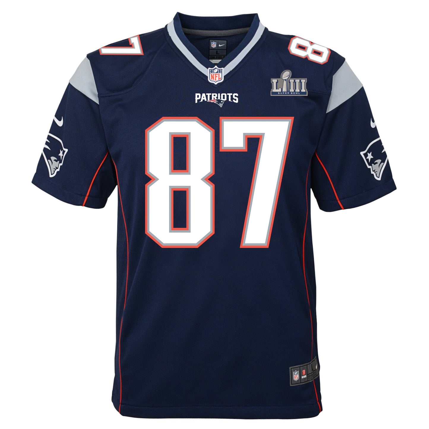 New England Patriots #87 Rob Gronkowski Super Bowl LIII Youth Game Jersey - Blue
