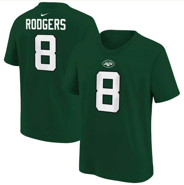 New York Jets Nike #8 Aaron Rodgers Youth Player T-shirt Green