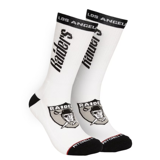 Las Vegas Raiders Mitchell & Ness Throwback Kick Off Crew Socks -White