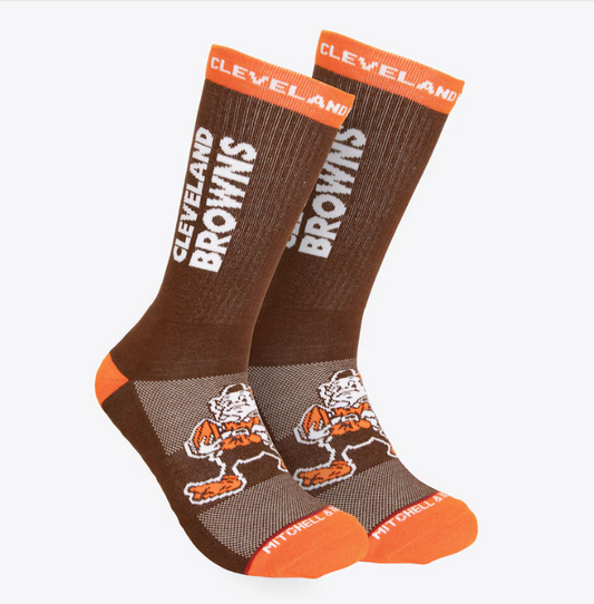 Cleveland Browns Mitchell & Ness Throwback Kick Off Crew Socks -Brown