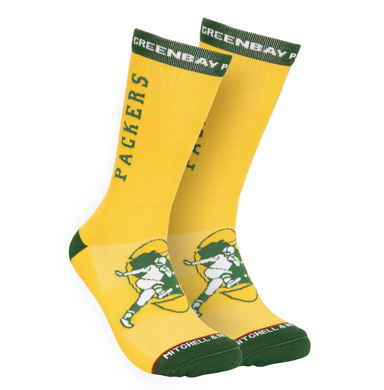 Green Bay Packers Mitchell & Ness Throwback Kick Off Crew Socks -Yellow