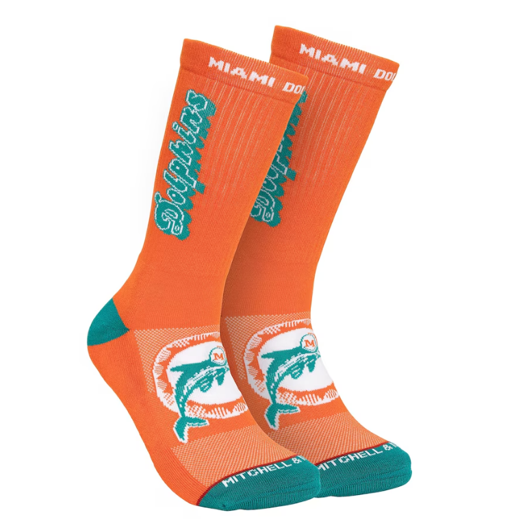 Miami Dolphins Mitchell & Ness Throwback Kick Off Crew Socks -Orange