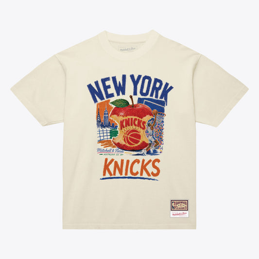 New York Knicks Mitchell & Ness NBA Concrete Big Apple t-Shirt- Cream