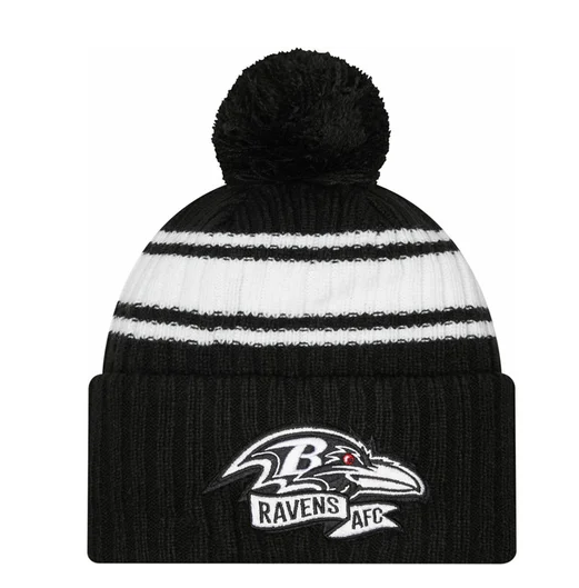 Baltimore Ravens New Era Sideline Banner Black & White Sport Knit Hat w/Ball
