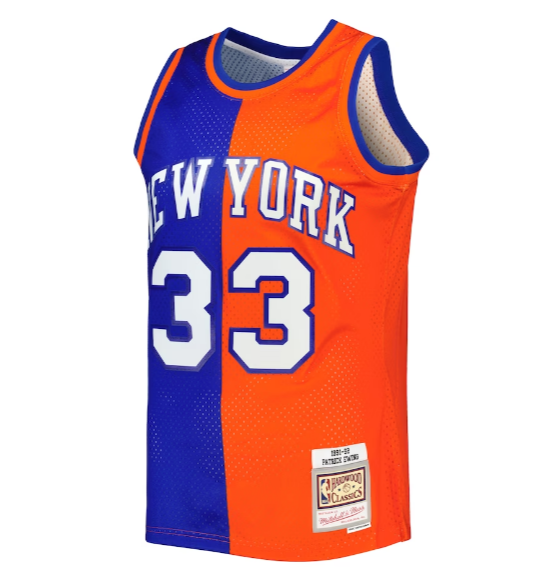 New York Knicks Mitchell & Ness #33  Patrick Ewing Split 1991-92 Hardwood Classics Swingman Jersey
