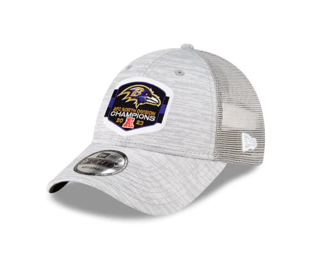 Baltimore Ravens 2023 AFC North Division Locker Room Champions 9FORTY Adjustable Hat - Gray
