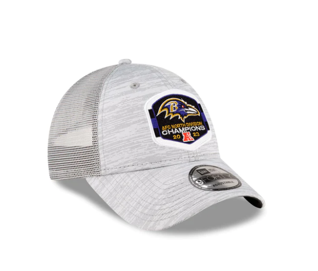 Baltimore Ravens 2023 AFC North Division Locker Room Champions 9FORTY Adjustable Hat - Gray
