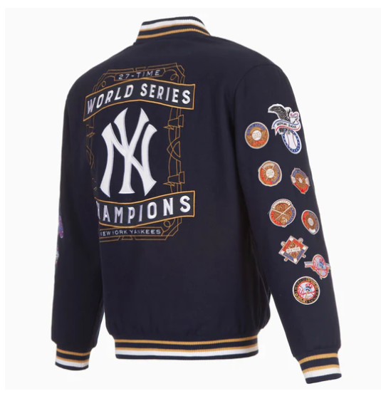 New York Yankees 27-Time World Series Champions Reversible Commemorative Mens Wool Jacket - Navy