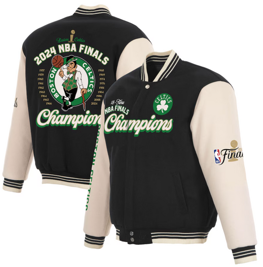 Boston Celtics JH Design 2024 NBA Finals 18 Time Reversible Championship Varsity Jacket