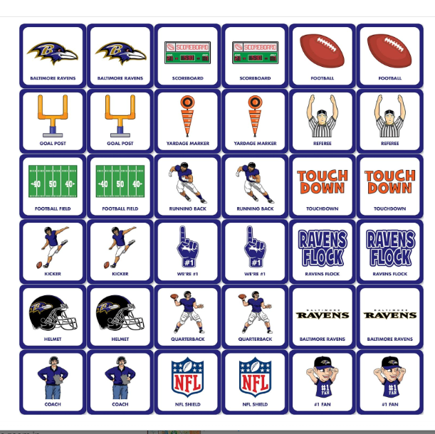 Baltimore Ravens NFL Masterpieces Sports  Matching Game - Game for Kids and Family - Laugh and Learn