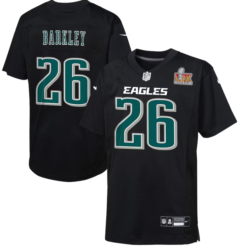 Philadelphia Eagles Nike #26  Saquon Barkley Youth Super Bowl LIX Patch Carbon Game Jersey - Black