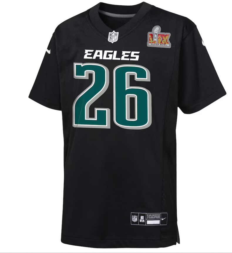 Philadelphia Eagles Nike #26  Saquon Barkley Youth Super Bowl LIX Patch Carbon Game Jersey - Black