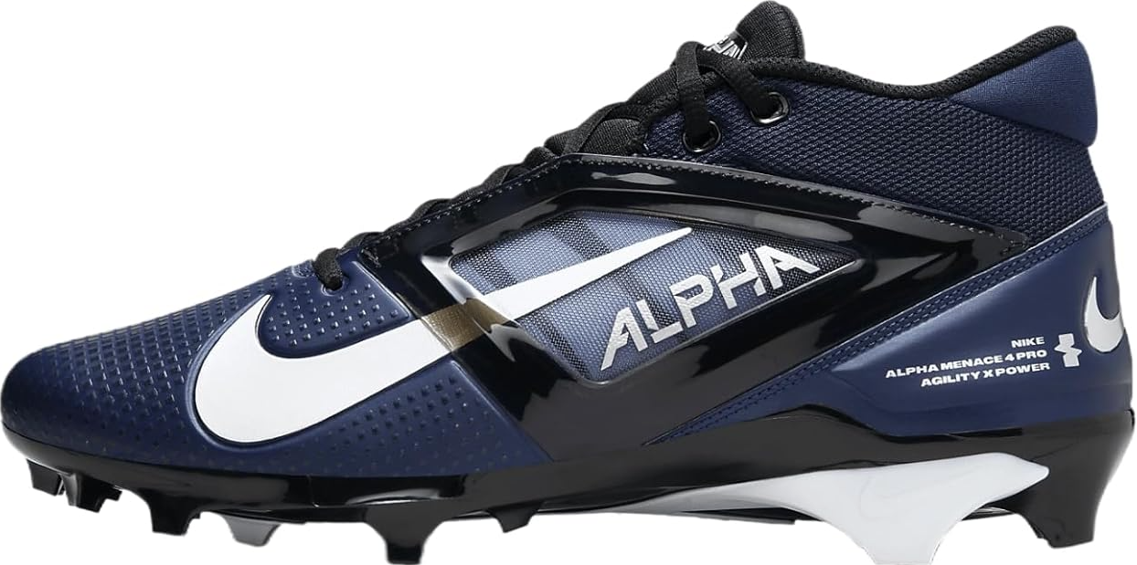 Nike Alpha Menace 4 Pro Football Cleat, Midnight Navy/Metallic Silver