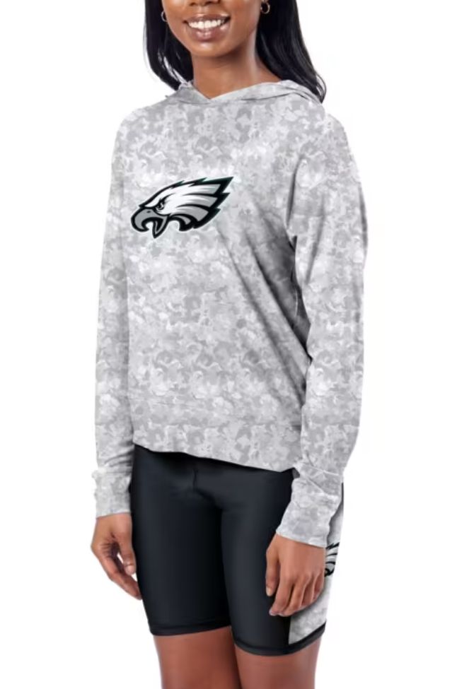 Philadelphia Eagles Women's Certo Grey Session Light Weight  Hooded T-Shirt