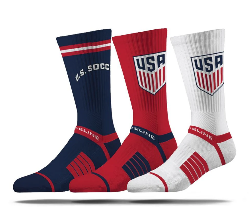 USA Strideline Premier Knit Crew 3 Pack Socks Red/White/Blue- One Size Fits Most
