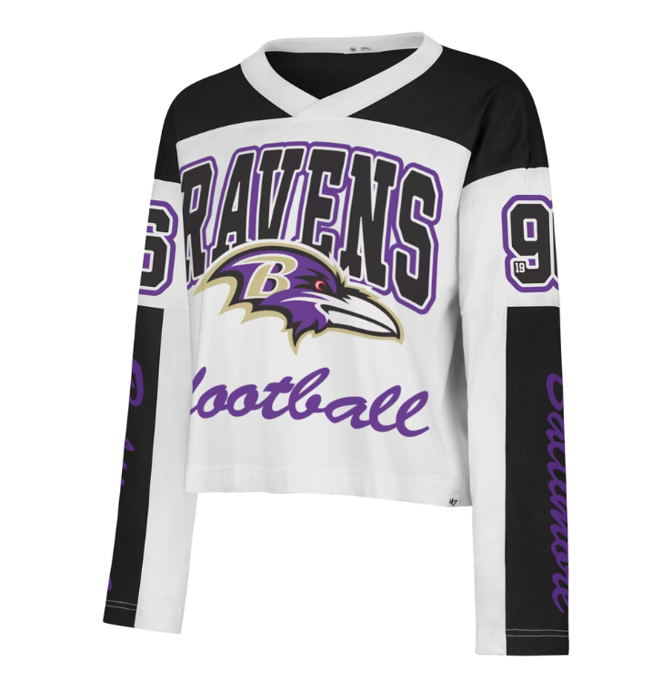 Baltimore Ravens '47 Women's White Exclamation Metro V-Neck Long Sleeve Jersey T-Shirt