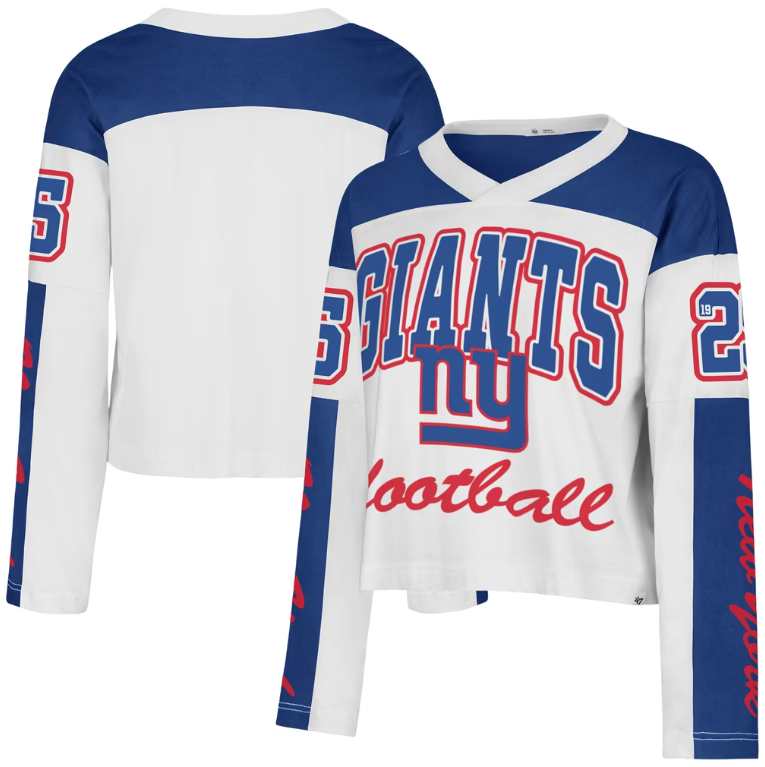 New York Giants '47 Women's White Exclamation Metro V-Neck Long Sleeve Jersey T-Shirt
